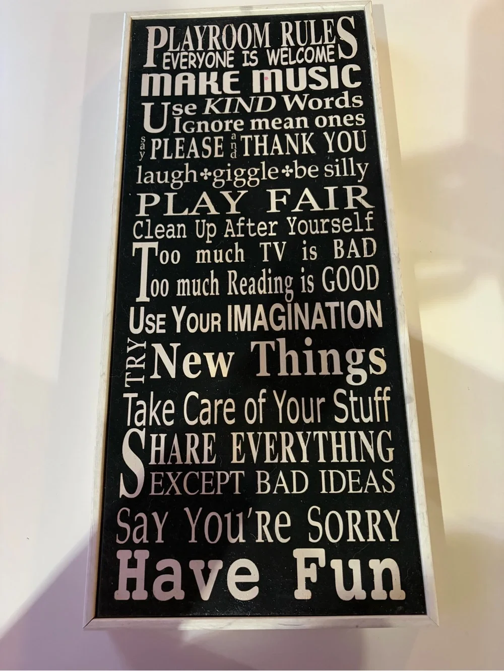 T.J.Maxx Black and White Playroom Rules Wall Art
